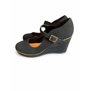 Andiamo Aclaudia Womens Black Wedge Mary Jane Heels Wide Size 7.5W